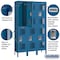 Salsbury Industries Wardrobe Locker, 45" W, 15" D, 78" H, (3) Wide, (6) Openings, Blue 82365BL-U - alternate 2